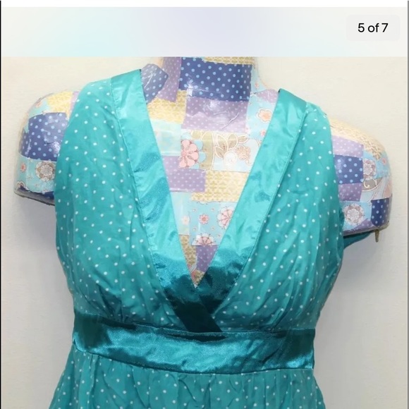 Guess Women Empire Cut Dress Turquoise Polka Dot V-Neck Sleeveless S - Picture 8 of 8